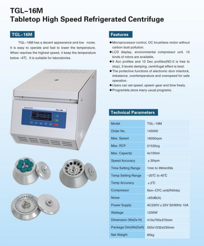 1200W High Speed Refrigerated Table Top Cold Centrifuge